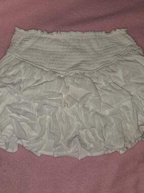 White Smocked Ruffle Mini Skort